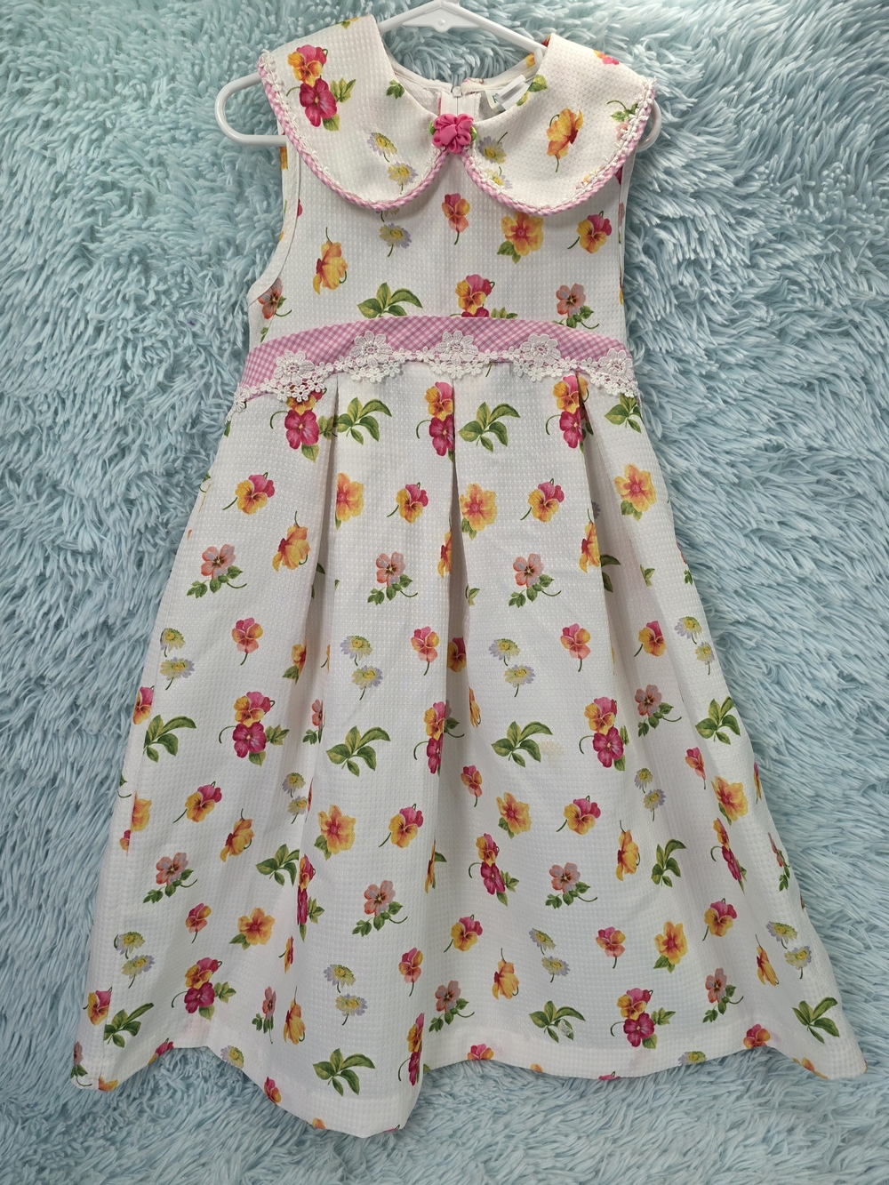 Rare Addition Girls Floral Peter Pan Collar Dressβ Pink Lace 7